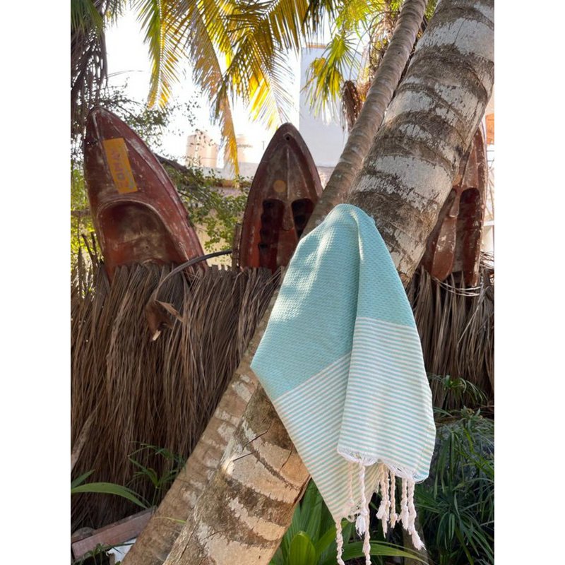 Hammam Towel Fouta Waffle Stripes - Mint - 100x200cm