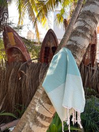 Toalla de Hammam Fouta Waffle Rayas - Menta - 100x200cm