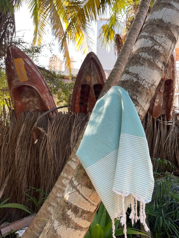 Asciugamano Hammam Fouta Waffle Stripes - Menta - 100x200cm