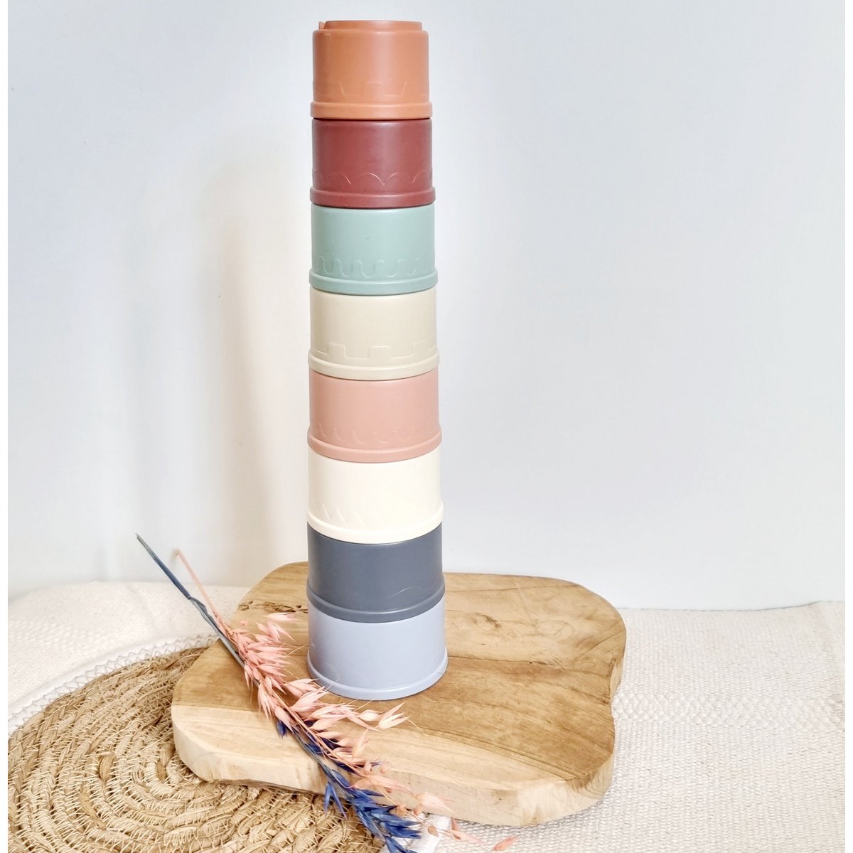 Rattle Stacking cups / Stacking tower earth tones 8 pieces