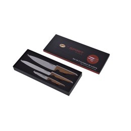 SOSL Coffret de 3 Couteaux - Couteau du Chef, à Emincer, d'Office, Acier Inoxydable et Bois de Bambou, Marron