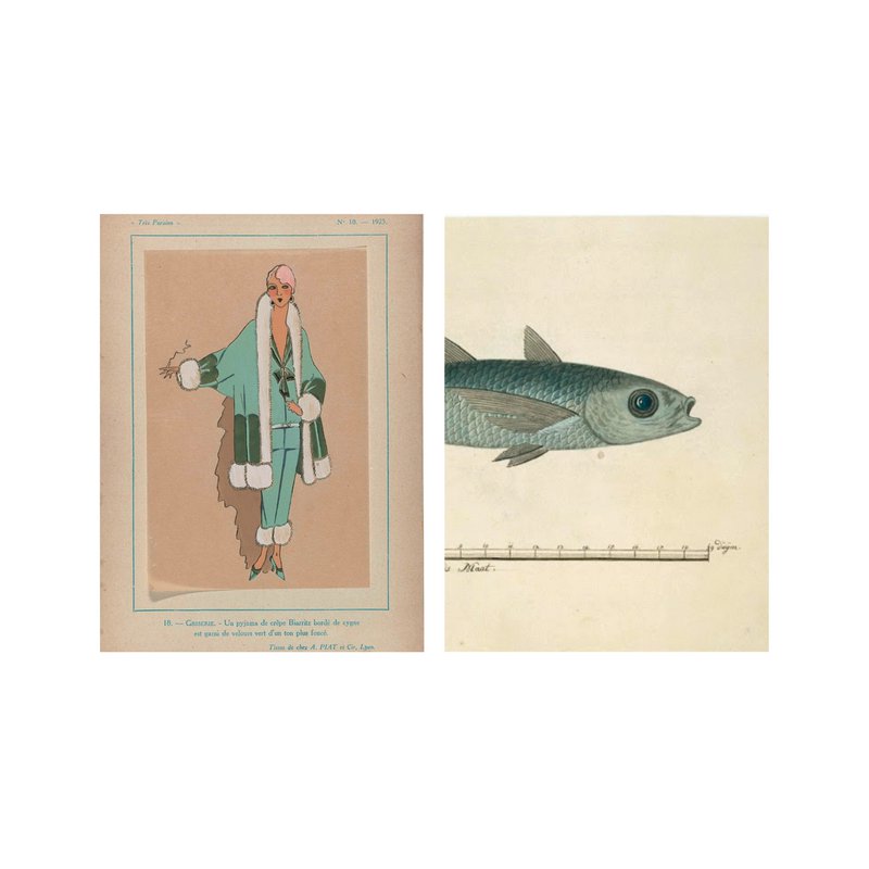 Postcard collage Museum-collectie - dame vis blauw