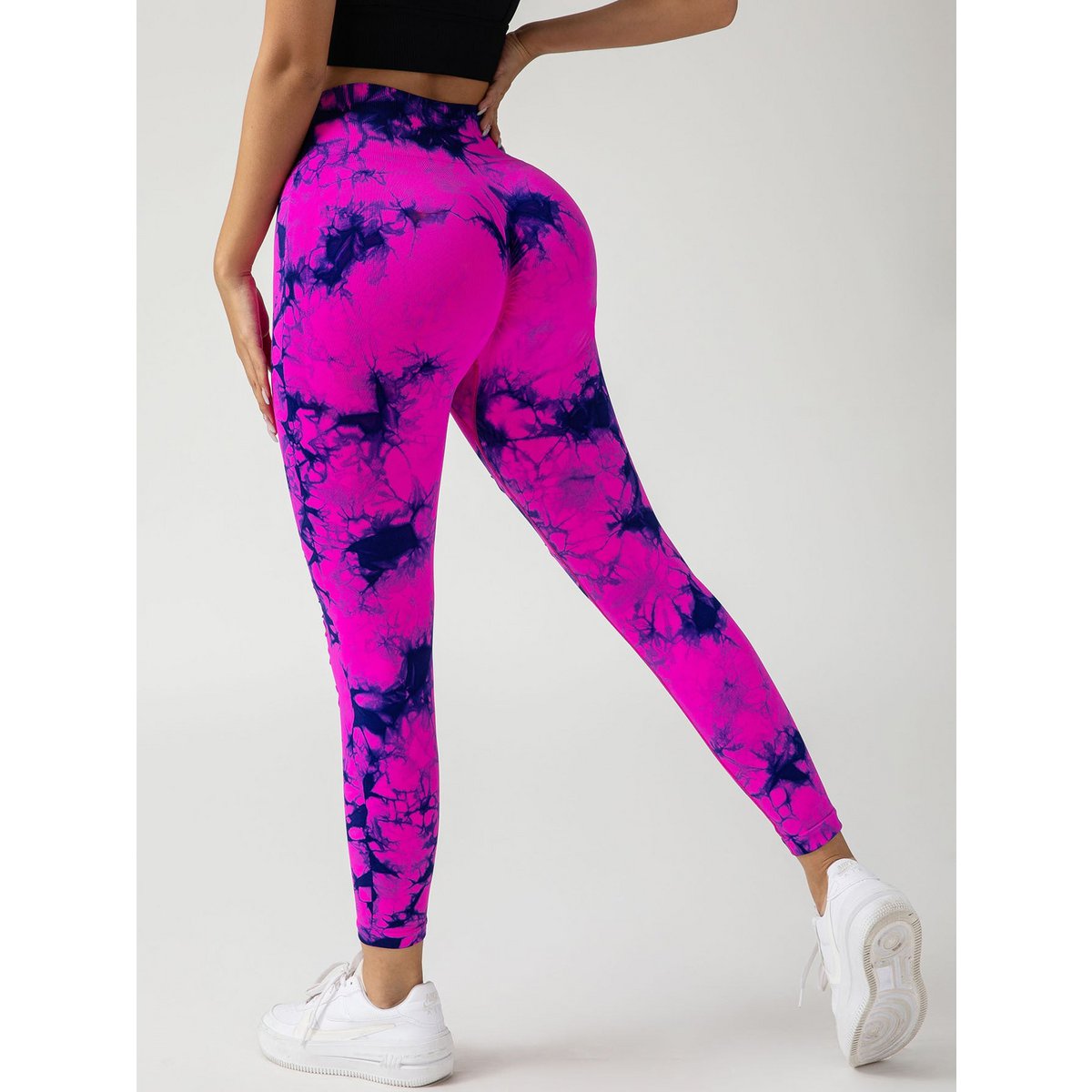 4er-Pack Yoga-Hosen im neuen Stil mit ausgehöhltem Batikmuster und hohem Bund für Bauchkontrolle