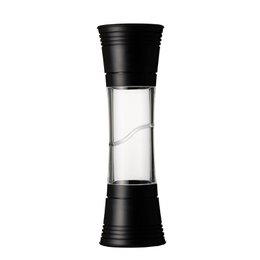  A tall, cylindrical black manual spice and herb grinder with a clear glass body, allowing the user to see the contents. The grinder appears to be made of durable materials and has a simple, functional design.