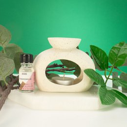 3x bruciatore a olio Zen in ceramica - Ciottolo ovale - Bianco sporco maculato