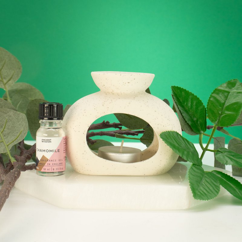 3x bruciatore a olio Zen in ceramica - Ciottolo ovale - Bianco sporco maculato