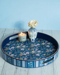 Decorative Tray | Vegan Round Serving Floral Dia | Leather