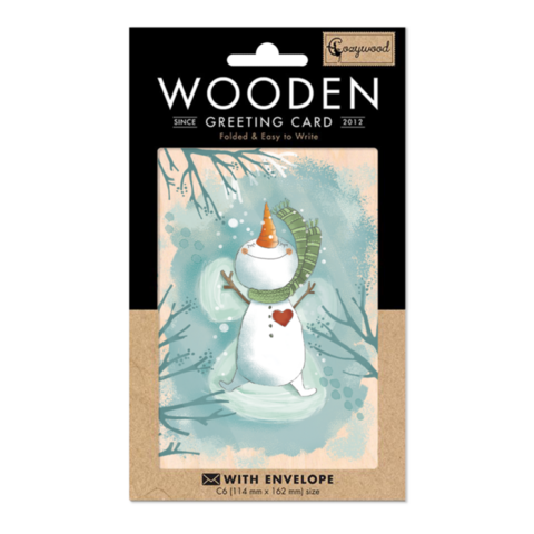 Gelukkig sneeuwpop kerst houten wenskaart