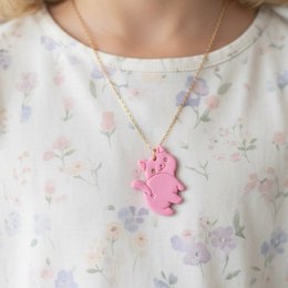 Delicate cat-shaped pendant necklace in pink, white, and orange color variants.