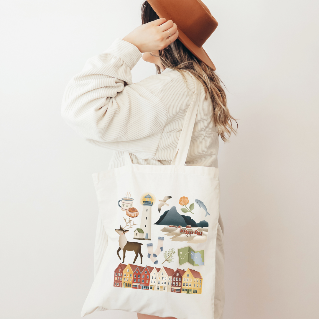 Bolsa de tela Noruega Travel Lofoten - Bolsas de yute Fjords Scandinavia - Casas escandinavas