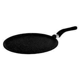 Flat black pan for making piadina, crepes, or tortillas. Made of durable non-stick material for easy cooking and cleaning.