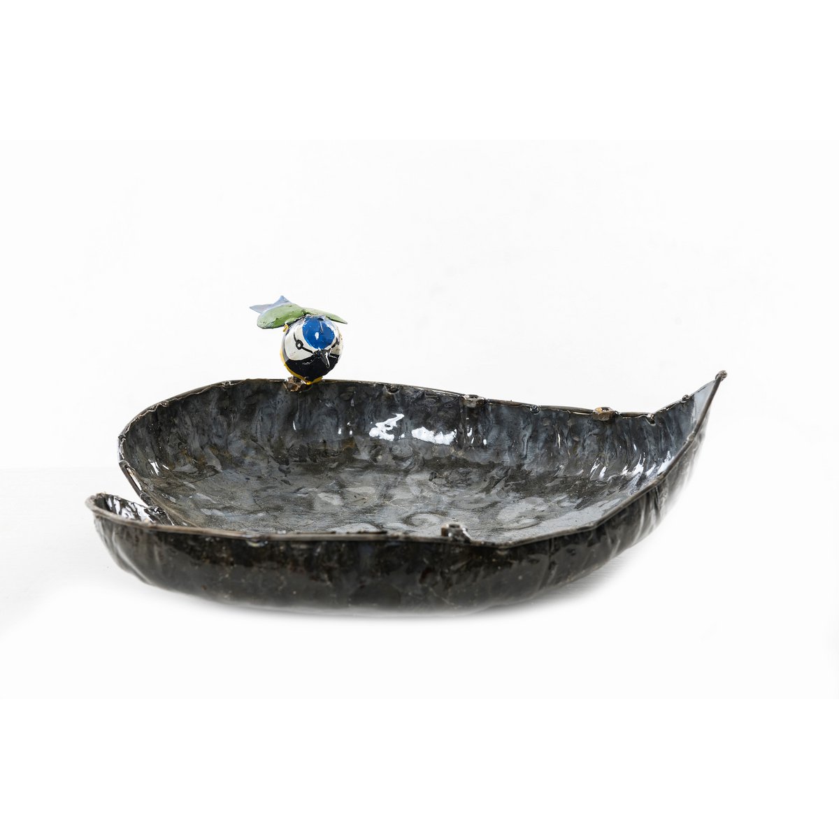 Mangeoire pour animaux de compagnie en métal ZIMBA-ARTS, mésange bleue simple, grand cœur