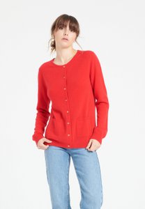 LILLY 4 Roter, taillierter Kaschmir-Cardigan mit Rundhalsausschnitt