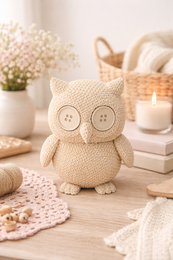 Eterna Wonder — Uglefigur i strikstil — Dekorativt objekt — Beige
