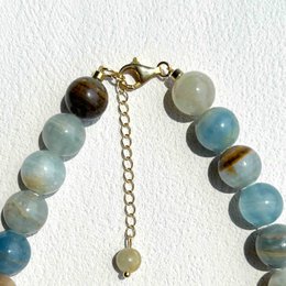 Collar de perlas y calcita azul - Joyería de piedras preciosas con cuentas de 10 mm