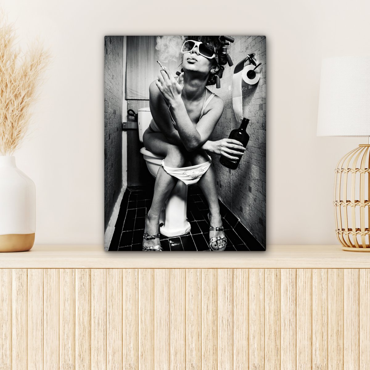 Canvas Painting - Wall Decoration Woman - Vintage - Curles - Toilet - Cigarette - Wall Decoration Living Room - Bedroom Decoration - Room Accessories - Canvas Paintings
