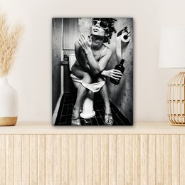 Canvas Painting - Wall Decoration Woman - Vintage - Curles - Toilet - Cigarette - Wall Decoration Living Room - Bedroom Decoration - Room Accessories - Canvas Paintings