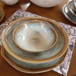 Assiette creuse environ 20 cm, vaisselle, travail manuel, grès, unique, assiette, blanc crème, mat