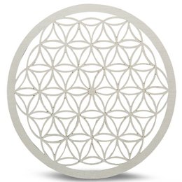 Bandeja Rejilla Madera Cristal Flor de la Vida Blanco 20 cm