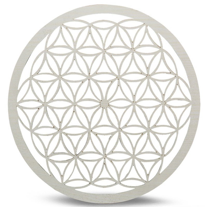 Bandeja Rejilla Madera Cristal Flor de la Vida Blanco 20 cm