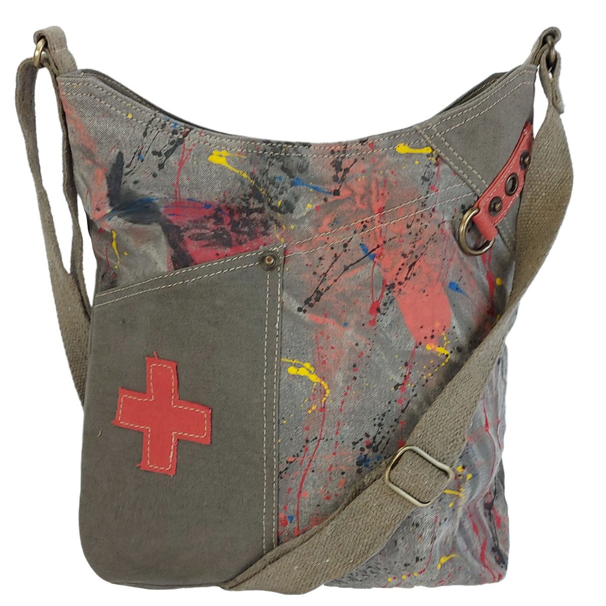 Sunsa schoudertas voor dames. Canvas hobo tas. Grote crossbody tas in vintage stijl. Elke vegan schoudertas is uniek.