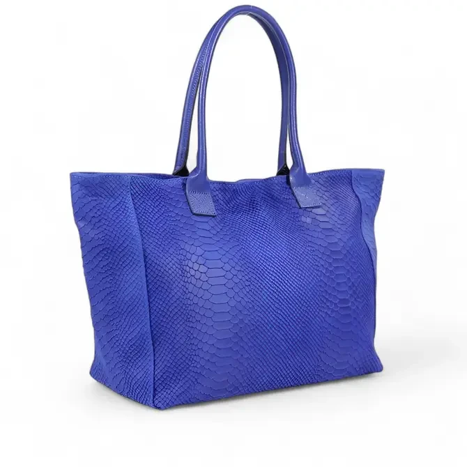 LOLA – Italian python embossed leather bag – Electric Blue