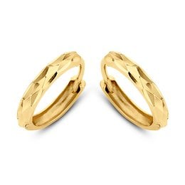 14K yellow gold hoop earrings, 12mm diameter, classic circular shape.