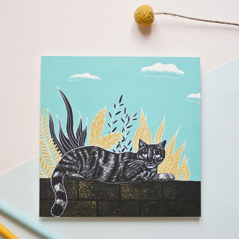 Postkarte | Katze auf der Mauer