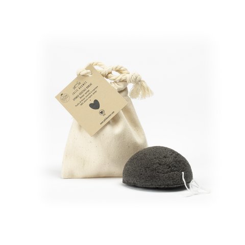 Konjac Schwamm schwarze Holzkohle in Baumwolltasche GOTS