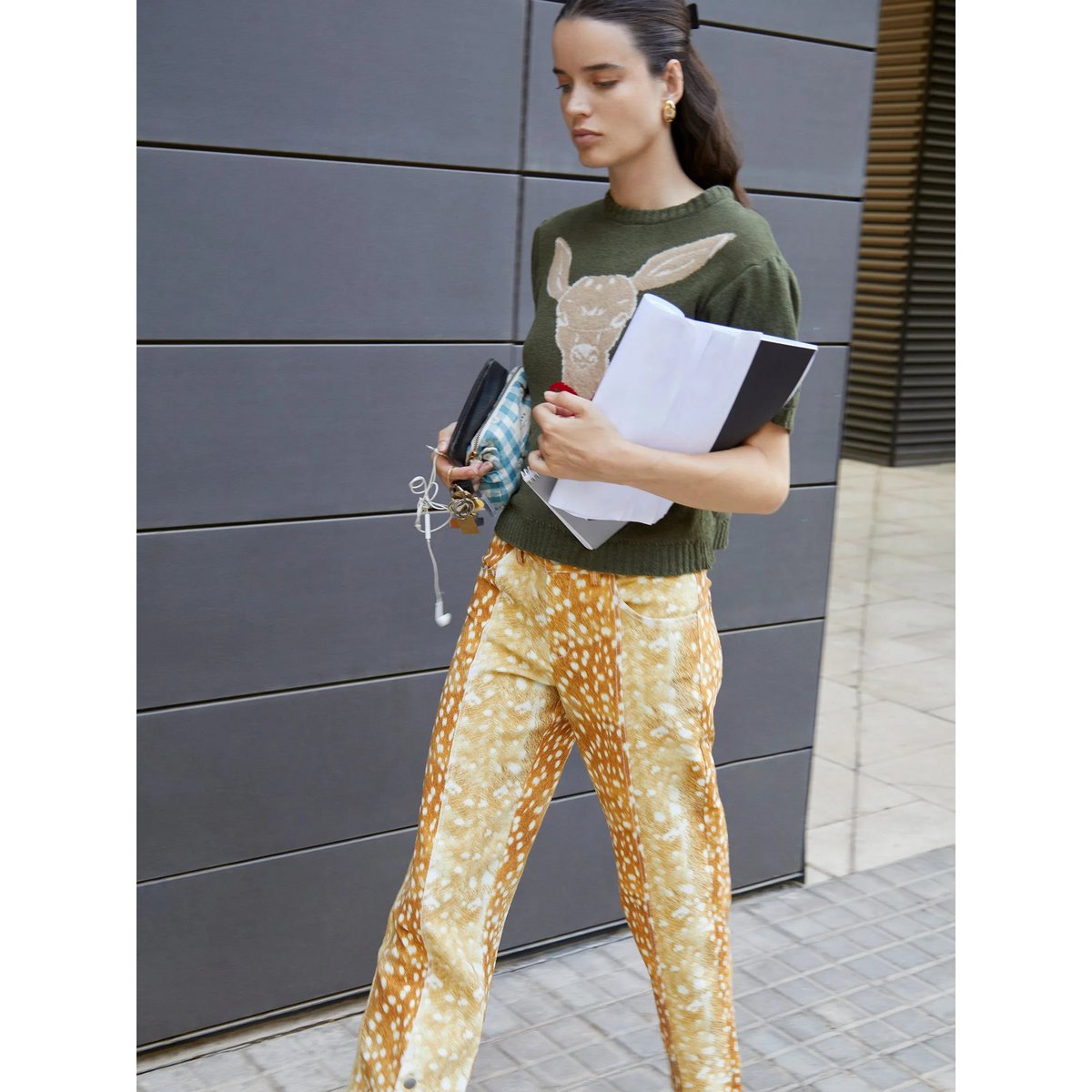 Jeans in denim con stampa cervo