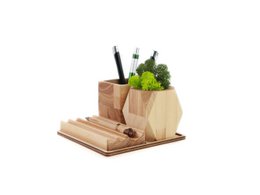 Wooden desk organizer with moss, Desk accessories with moss