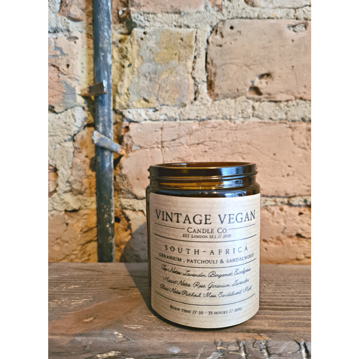 Südafrika Geranium, Patschuli und Sandelholz Vintage Vegan Reisekerze