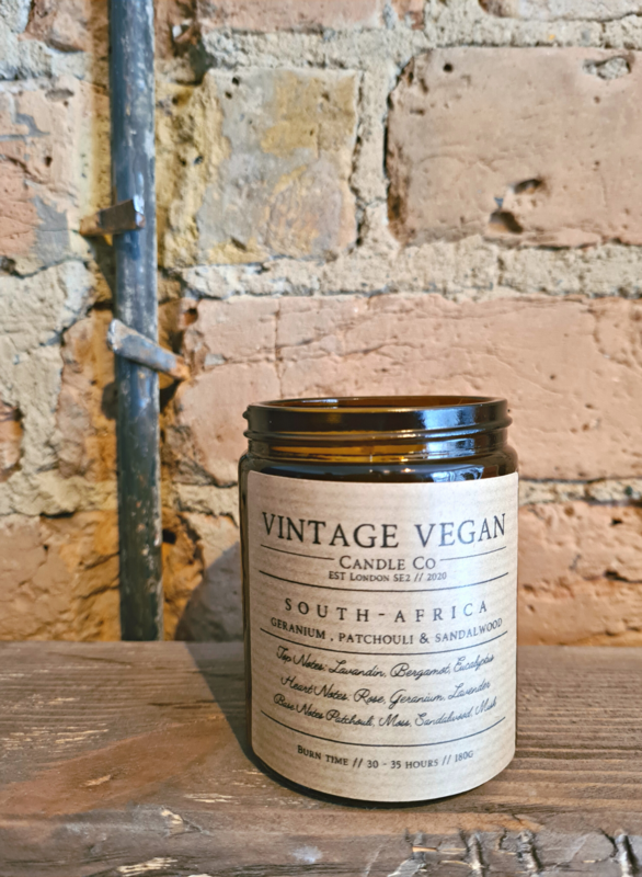 Südafrika Geranium, Patschuli und Sandelholz Vintage Vegan Reisekerze