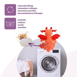 Heat cushion, the natural hot water bottle as a large dragon cuddly toy with organic millet filling and health herbs