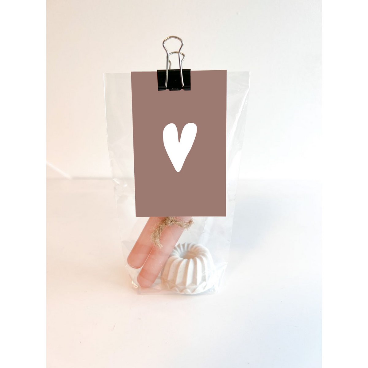 Portacandele in sacchetto regalo - Cuore rosa antico