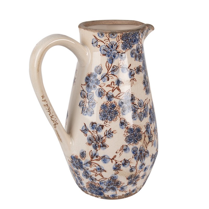 Dekoration kann 20x14x25 cm beige blau Keramikblumenkrug