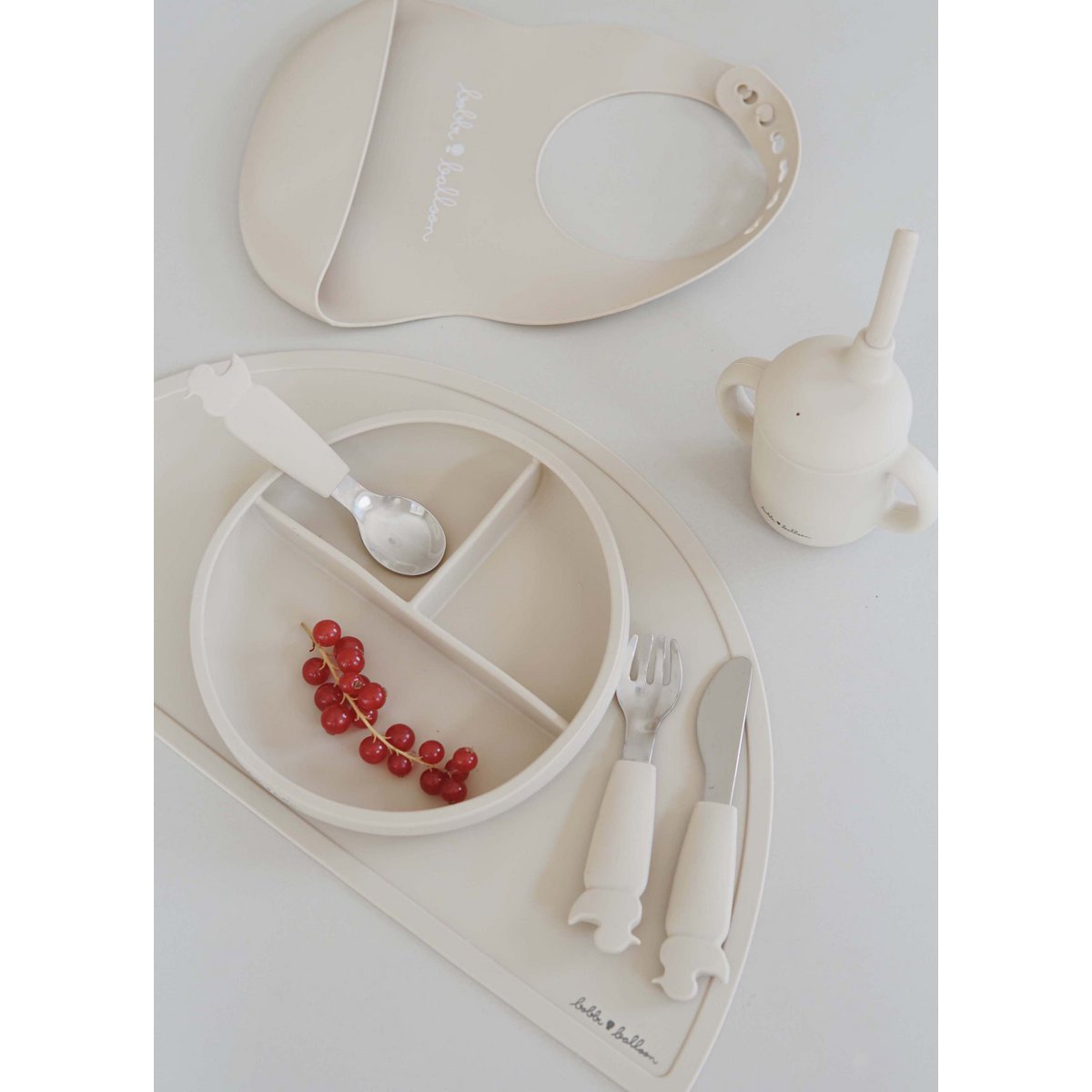 Silicone Divided Suction Plate - Oyster Beige
