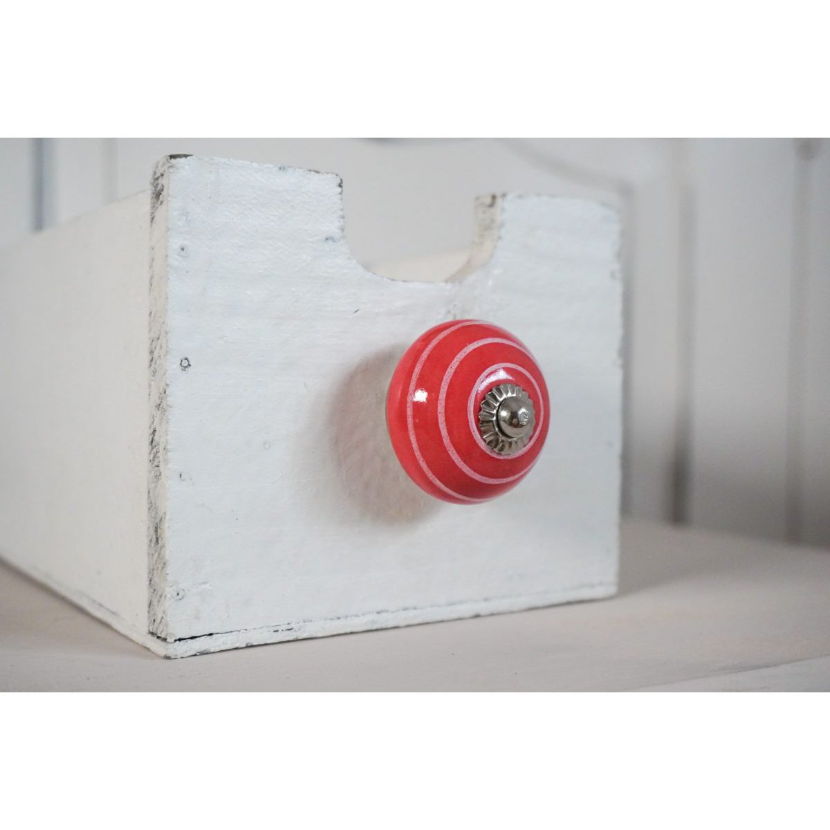 Red furniture knob with stripes 4 cm Isabelle Rose