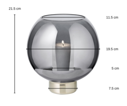 Windlicht Jack (H 21 cm, Ø 19,5 cm), dunkles Kristallglas mit Platinsockel
