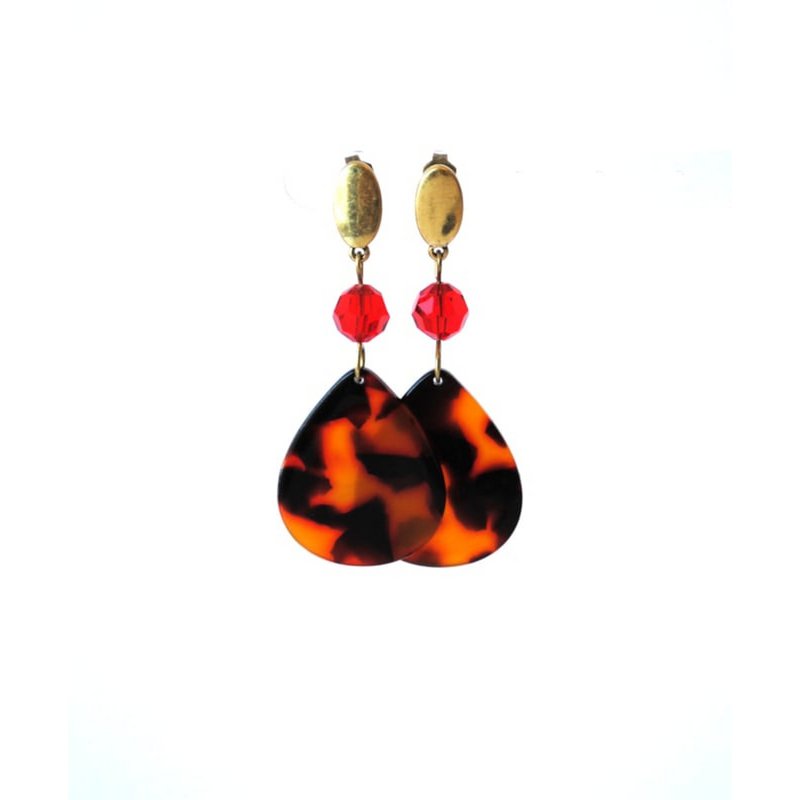 Oorbellen met swarovski crystal rood en hanger leopard print
