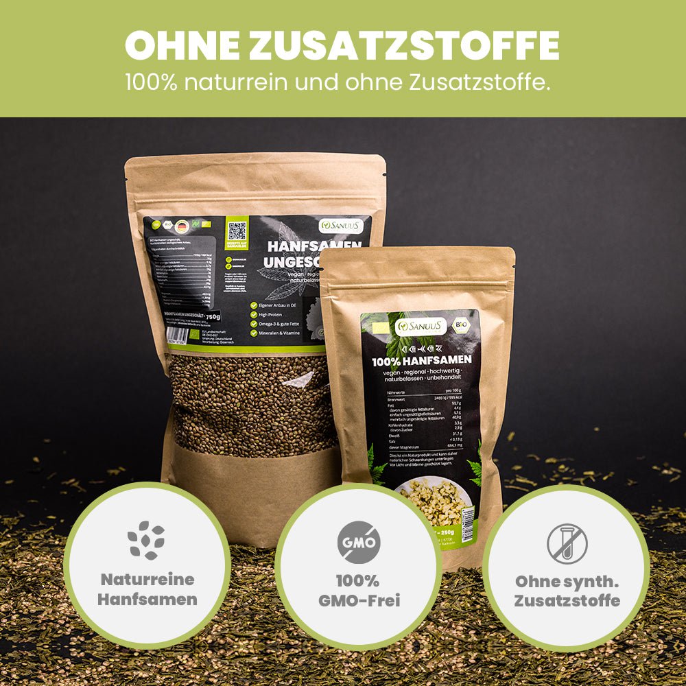 SANUUS Allgäu organic hemp seeds unpeeled from roasted hemp seeds 750g