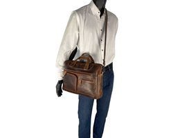 Bolso portátil Messenger Bag 15 Cognac de cuero de búfalo de 6 pulgadas
