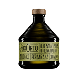 Organic extra virgin olive oil, monocultivar Peranzana, 250 ml bottle. Olive oil with a rich, fruity flavor and a vibrant green color.