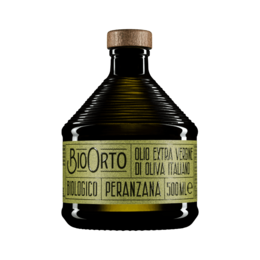 Organic extra virgin olive oil, monocultivar Peranzana, 250 ml bottle. Olive oil with a rich, fruity flavor and a vibrant green color.