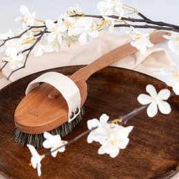 Wooden natural body brush with long removable stem