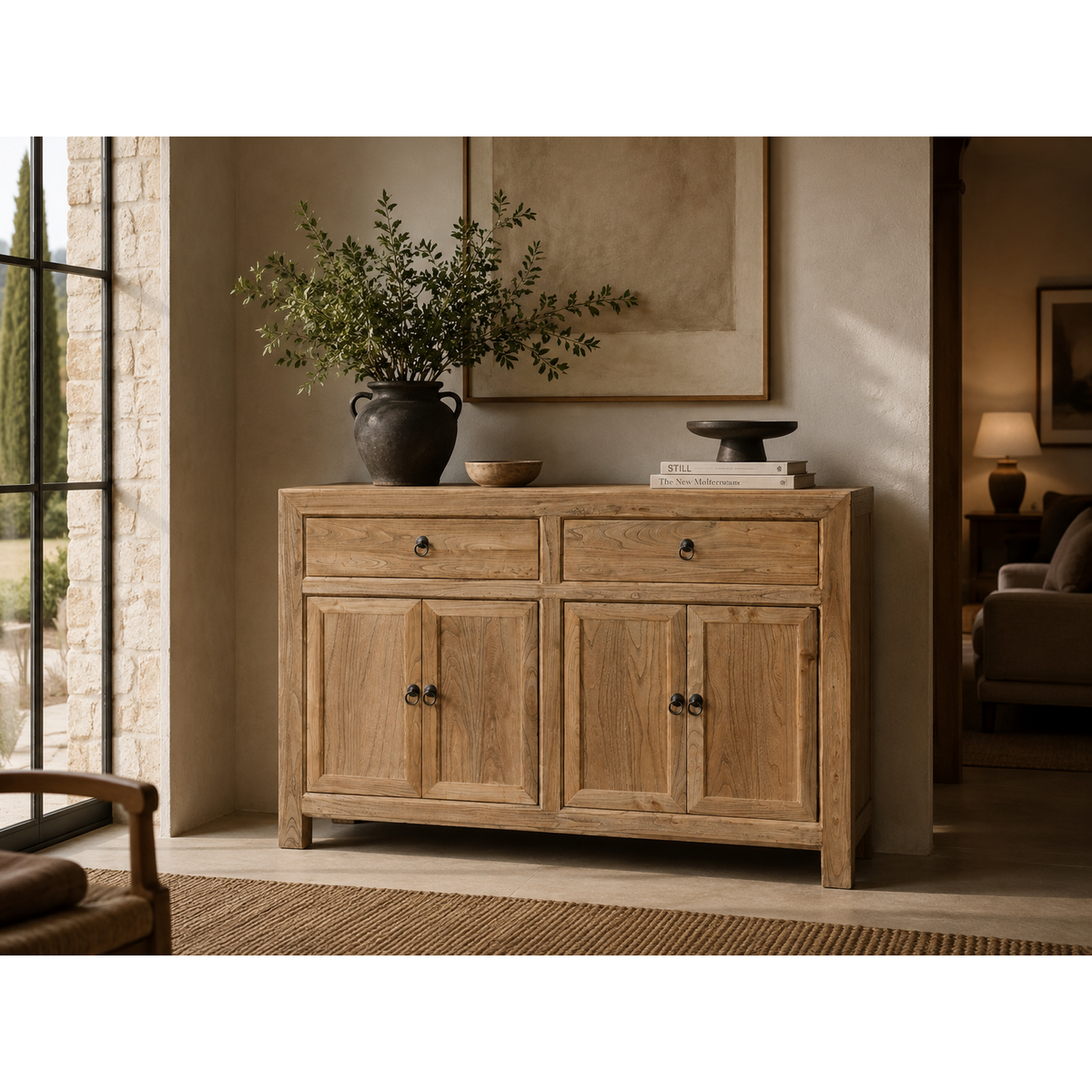 Wooden sideboard 2 drawers 4 doors 150 x 40 x 90 h cm
