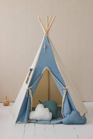 Tipi „Jeans“ mit Pompons und Matten-Set