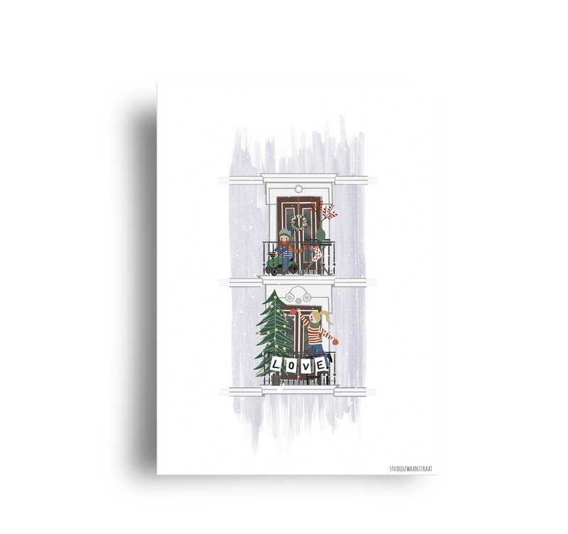 postkort - serie 'Christmas'- 'Julebalkon'