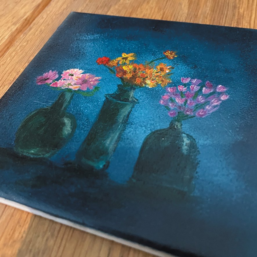 Azulejo pintado a mano con jarrones y flores – 10×10 cm