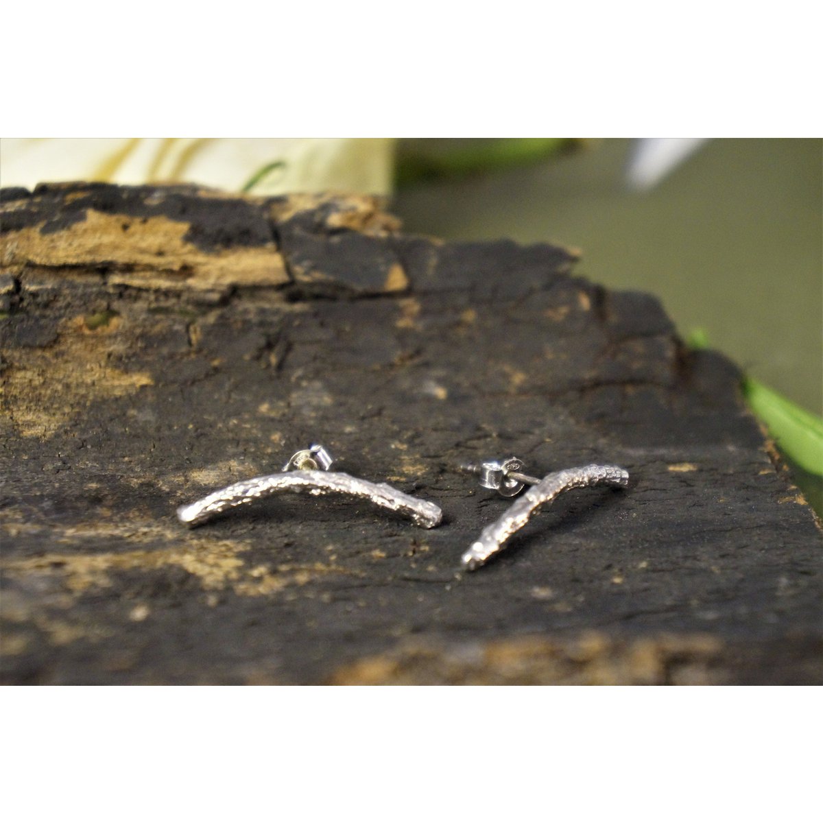 Nature-Inspired Silver Ear Crawlers, Pine Branch Detail (Unisex)